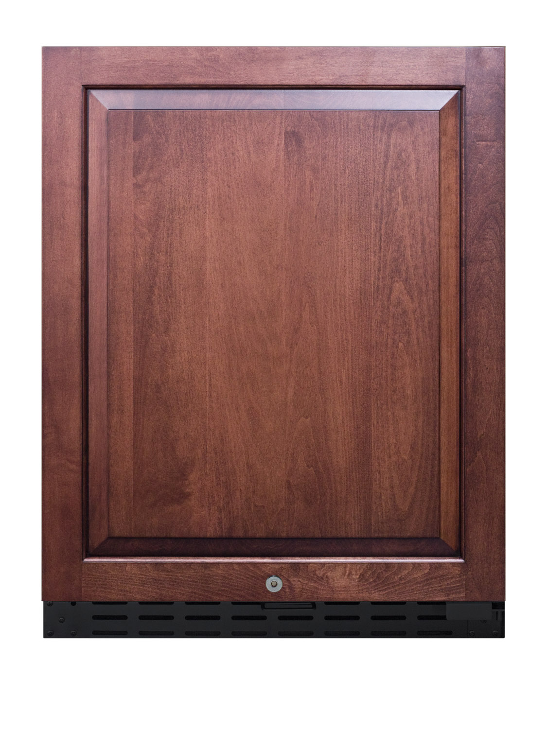 Built-in undercounter ADA compliant all-refrigerator with a panel ready door, black cabinet, door storage, lock, and digital controls